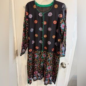 Indian Punjabi summer georgette Black Floral Embroidered Long Sleeve Kurta